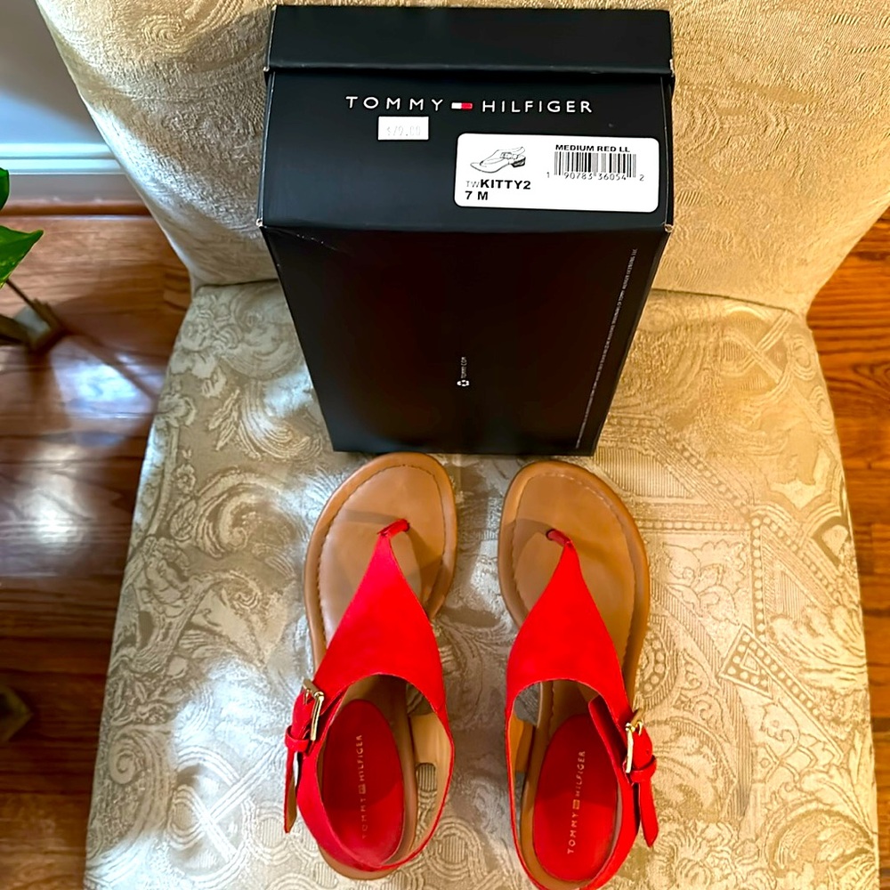 Tommy Hilfiger red thong sandals.